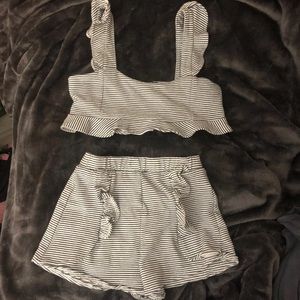 Two piece navy and white set